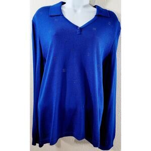Philippe Marques Blue Knitted Sweater Rhinestones Top 14 Lightweight Collard